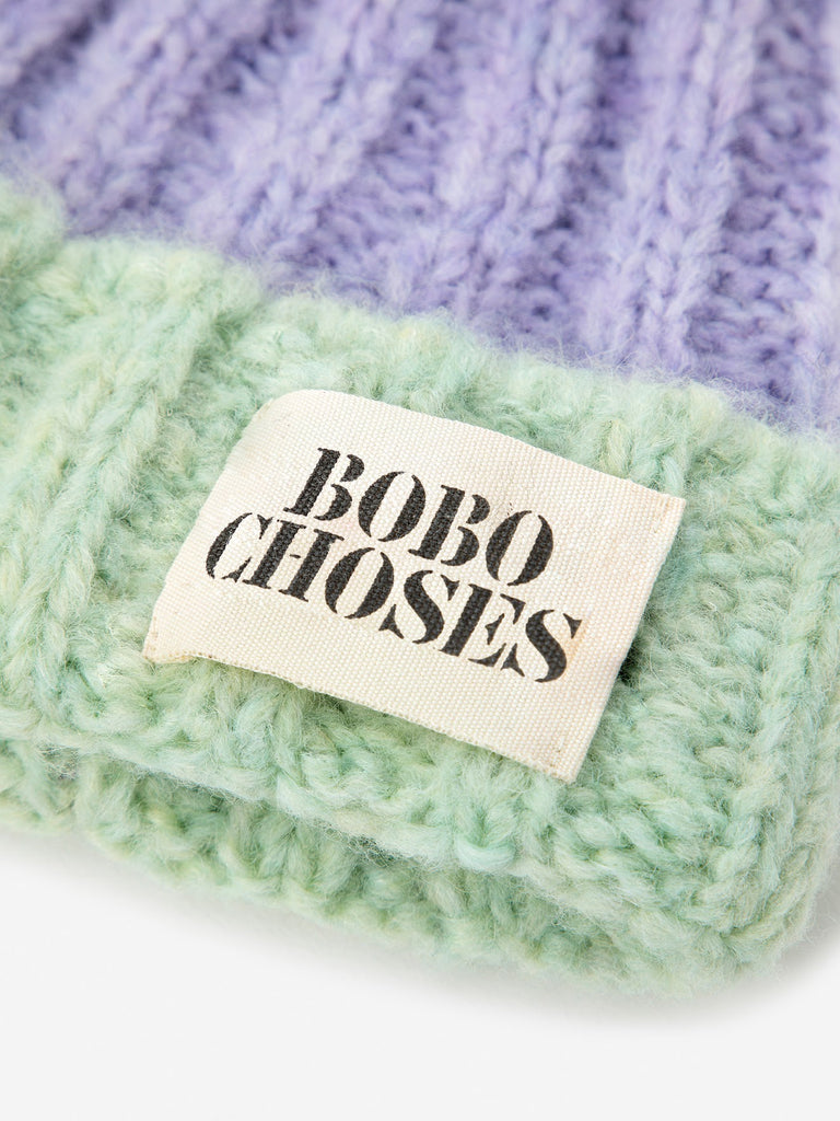 Fuzzy Color Block Beanie in Lavender by Bobo Choses