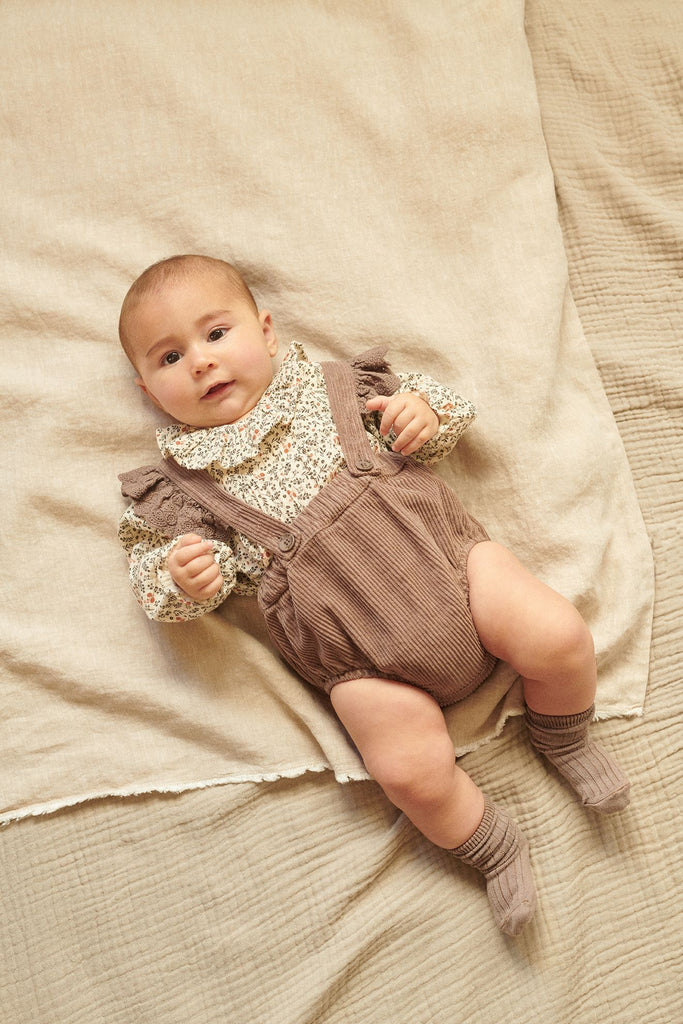 Organic Gauze Romper in Stone Floral by My Little Cozmo