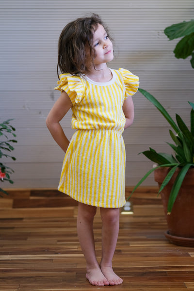 Surf Dress in Lemon Organic Terry Stripe by My Little Cozmo