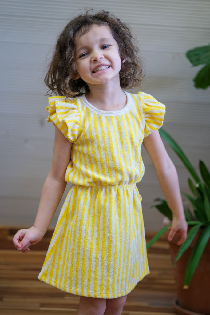 Surf Dress in Lemon Organic Terry Stripe by My Little Cozmo